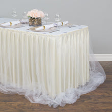 Load image into Gallery viewer, 17 ft. Two Tone Tulle Chiffon Table Skirt Ivory/White
