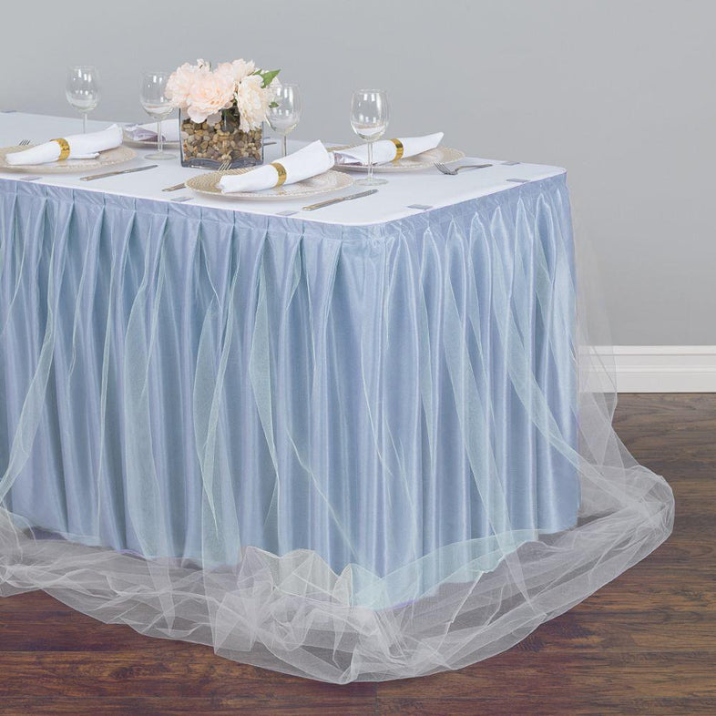 Bargain 17 ft. Two Tone Tulle Chiffon Table Skirt White/Tiffany Blue