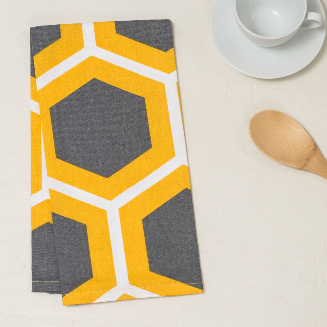 20 X 28 in. Honeycomb Cotton Kitchen Towels 2/Pack Charcoal & Yellow
