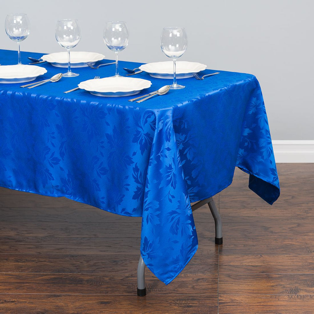 60 X 126 in. Rectangular Falling Lilies Damask Tablecloth Royal Blue