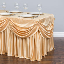 Load image into Gallery viewer, 6 ft. Drape Chiffon All-In-1 Tablecloth/Pleated Skirt Champagne
