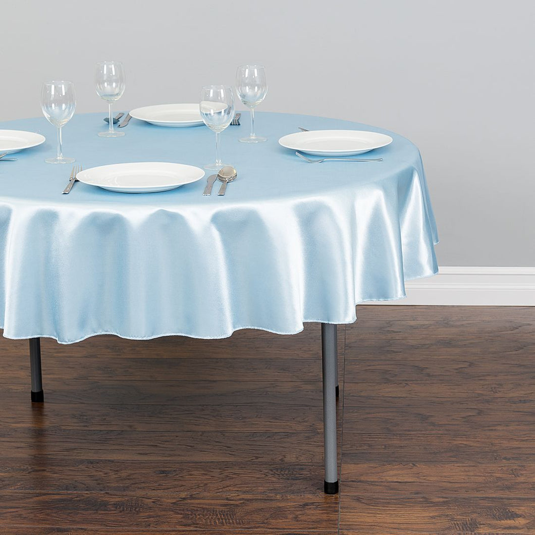 Bargain 70 In. Round Satin Tablecloth Baby Blue