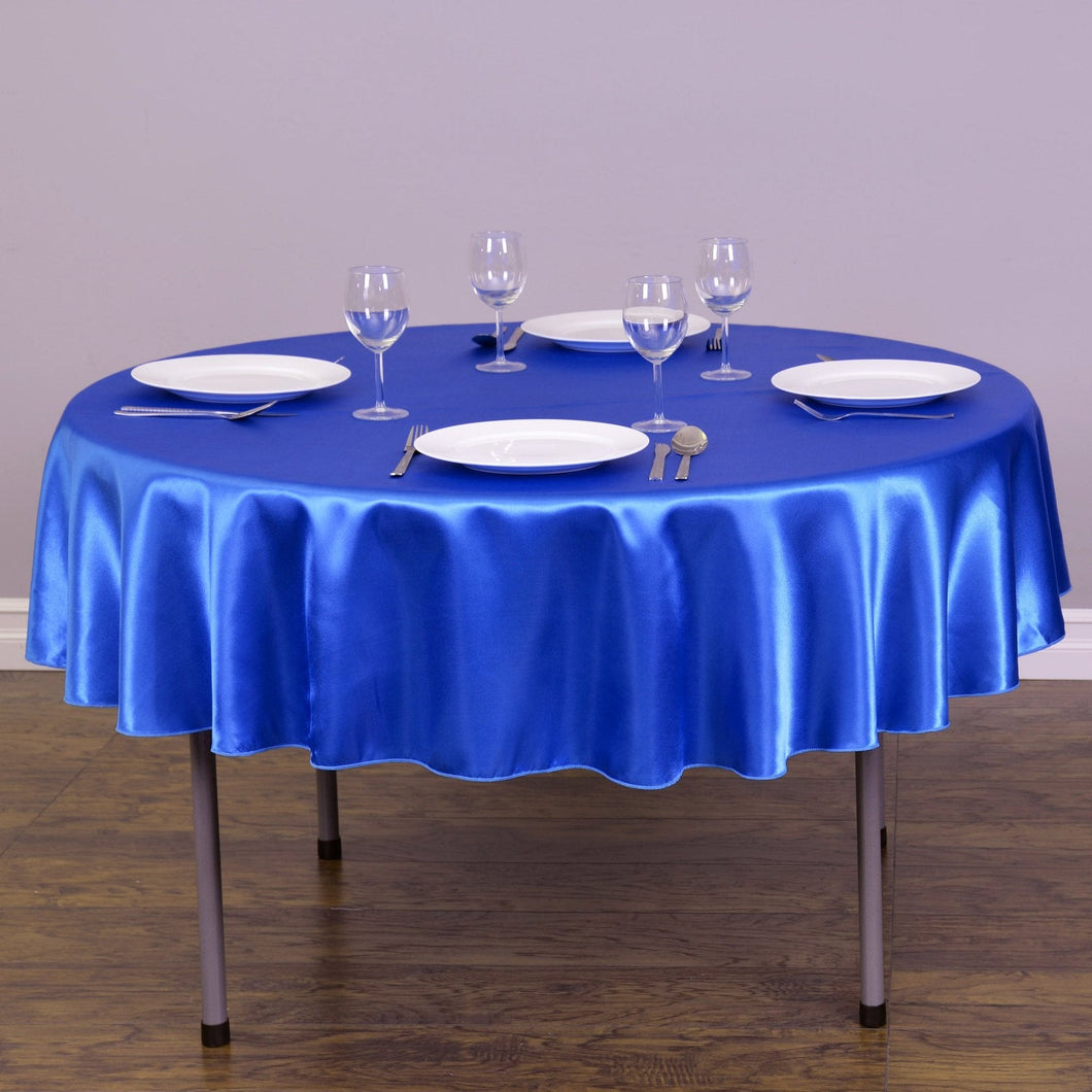 Bargain 70 In. Round Satin Tablecloth Royal Blue