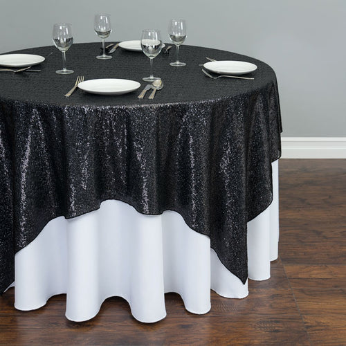 72 in. Square Sequin Overlay Black