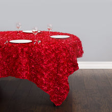 Load image into Gallery viewer, 85 in. Square Rosette Satin Overlay Red
