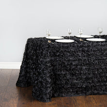 Load image into Gallery viewer, 88 X 130 in. Rectangular Rosette Satin Tablecloth Black
