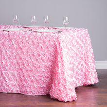 Load image into Gallery viewer, 88 X 130 in. Rectangular Rosette Satin Tablecloth Pink
