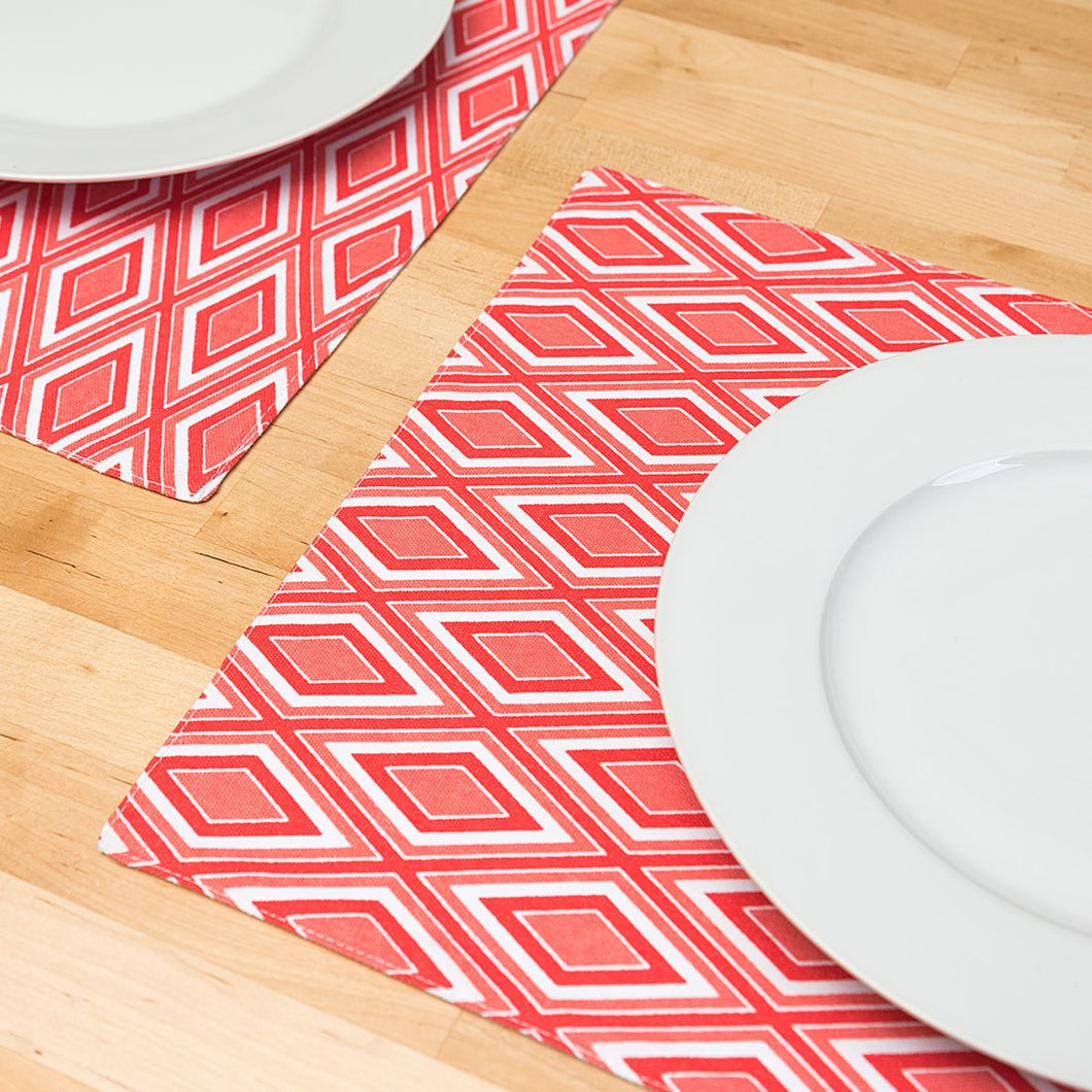 13 X 19 in. Diamond Print Cotton Placemats 4/Pack Coral