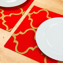 Load image into Gallery viewer, 13 X 19 in. Moroccan Print Cotton Placemats 4/pack Red &amp; Gold
