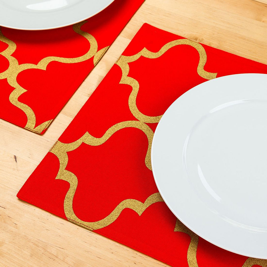 13 X 19 in. Moroccan Print Cotton Placemats 4/pack Red & Gold