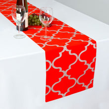 Load image into Gallery viewer, 13 x 90 in. Moroccan Print Cotton Table Runner Red &amp; Silver
