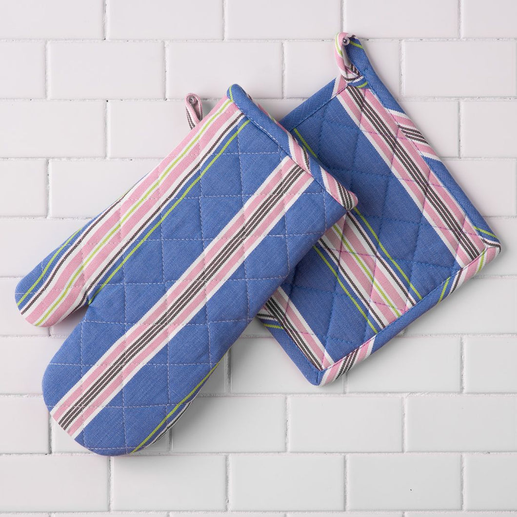 Striped Cotton Oven Mitt / Pot Holder Set 4 Pack (2 Colors)