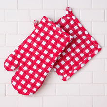 Load image into Gallery viewer, Checkered Cotton Oven Mitt/Pot Holder Set 4 pack (2 Colors)
