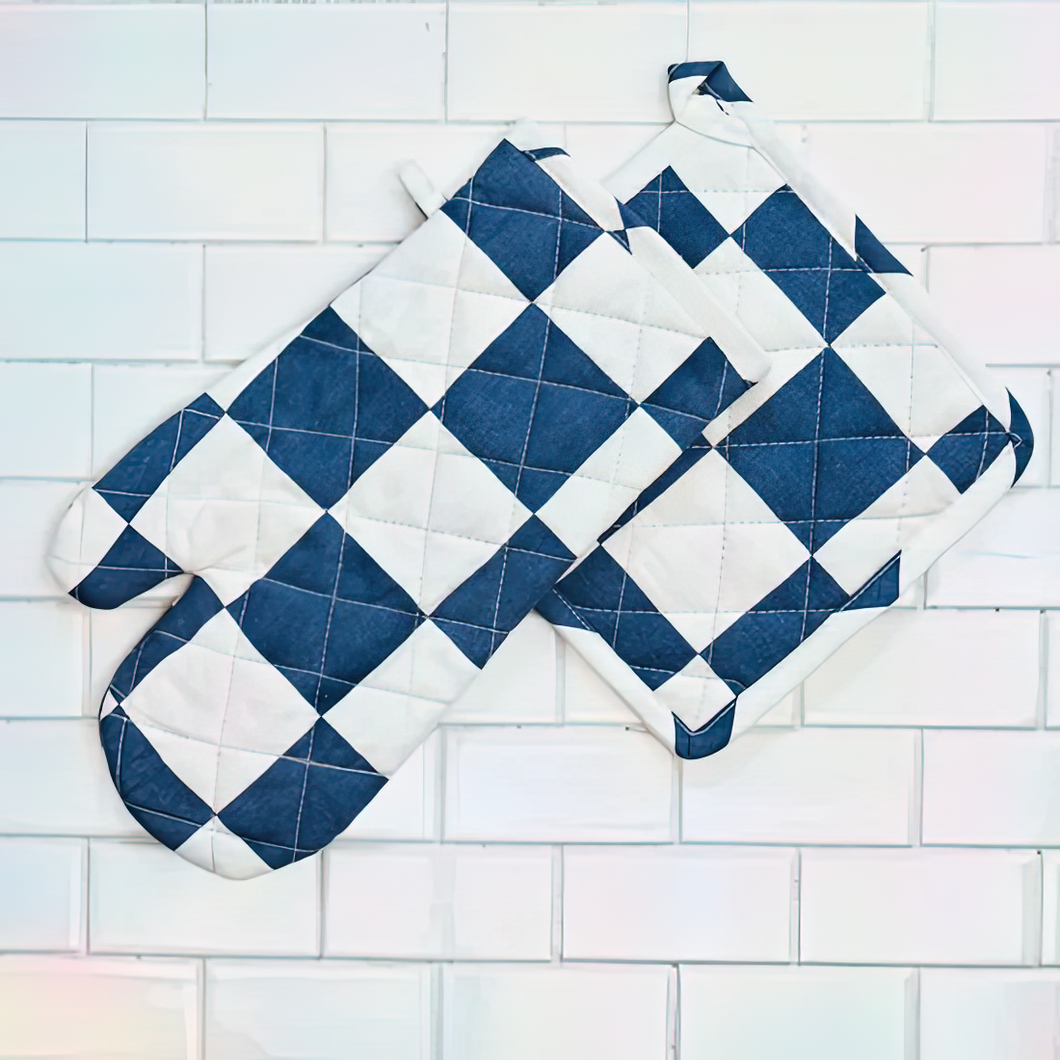 Checker Board Cotton Oven Mitt/ Pot Holder Set 4 Pack