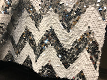 Load image into Gallery viewer, 72 in. Square Chevron Sequin Overlay (Table Ready) White &amp; Gold
