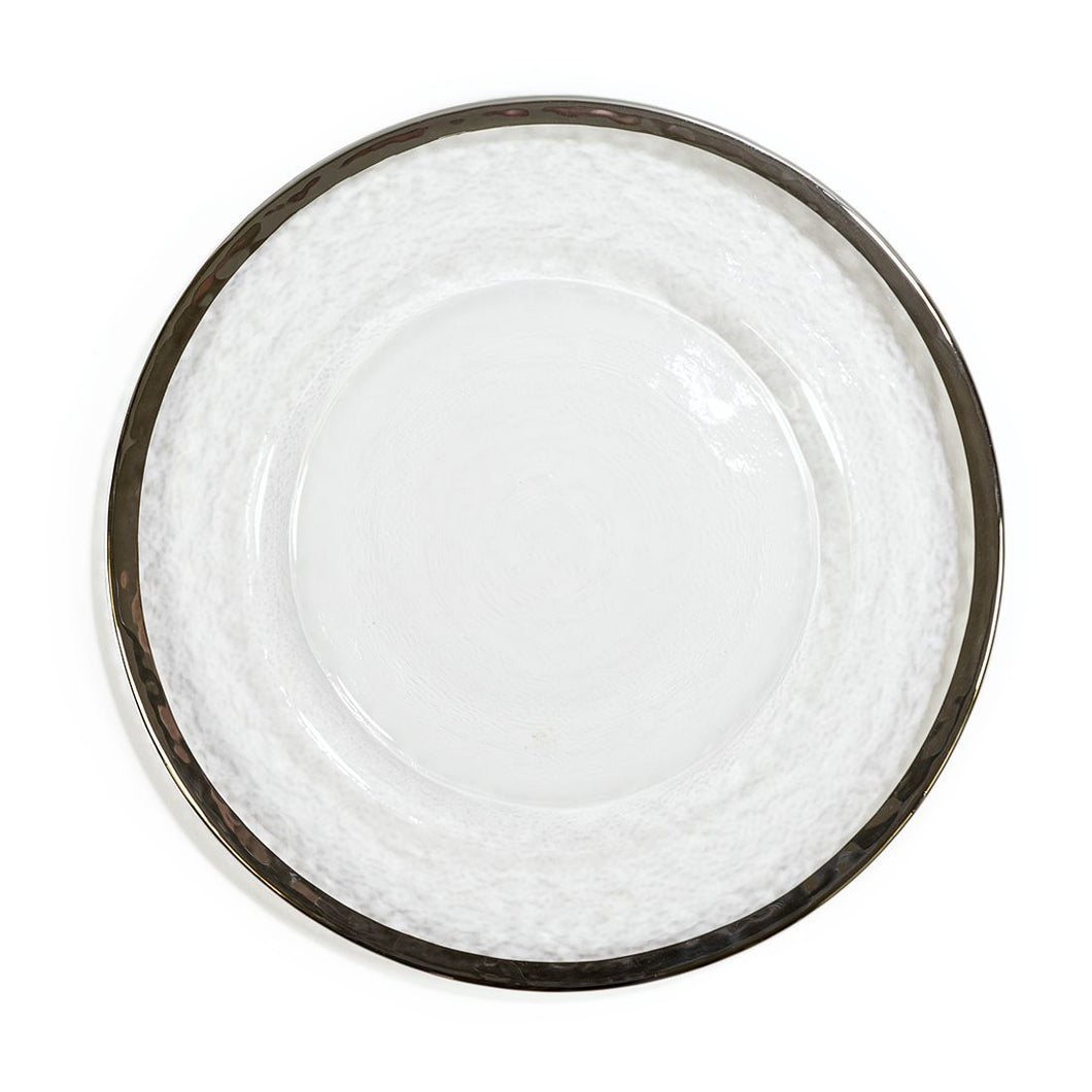 Silver Rimmed Round Glass Charger Plate 4/Pack